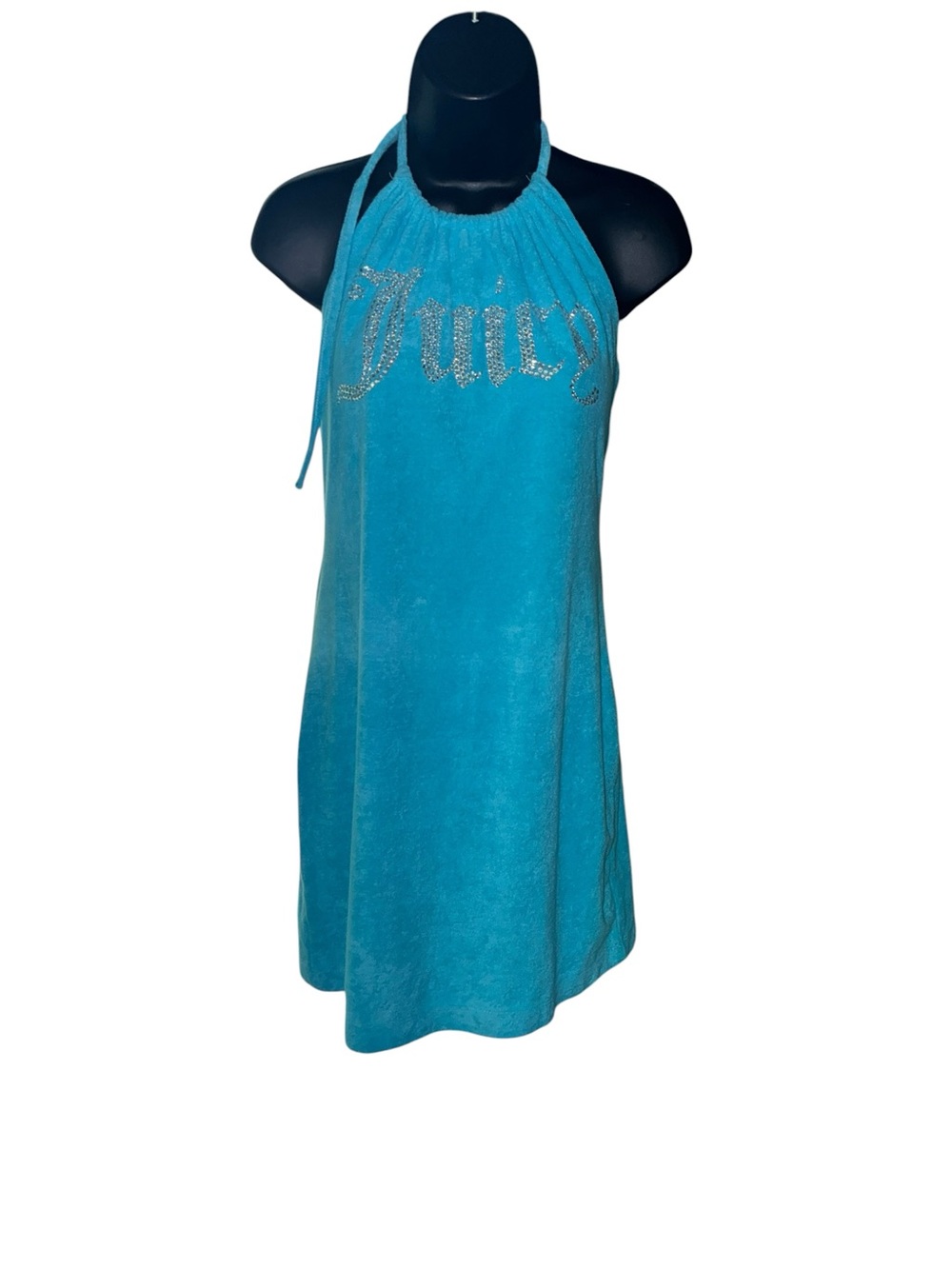 ✨ NWT Juicy Couture Blue Terry Cloth Halter Mini Dress Rhinestone Logo Y2K 💎